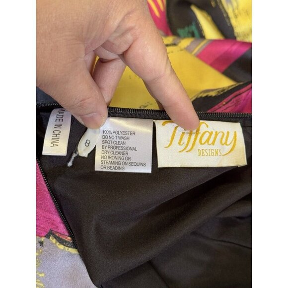 TIFFANY Rainbow Satin Silky Halter Tie Back Maxi Dress Gown Sz 8 Prom Drop Waist - Picture 4 of 12